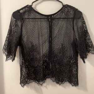 Sheer Swiss Dot Whimsygoth Witchy Black Eyelash Lace Top Sz S unknown brand